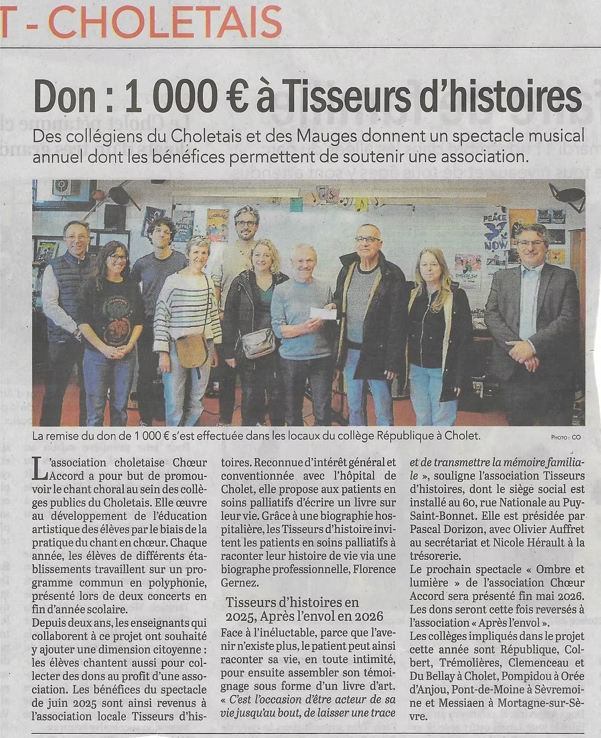 Article de presse sur Tisseurs d'histoires